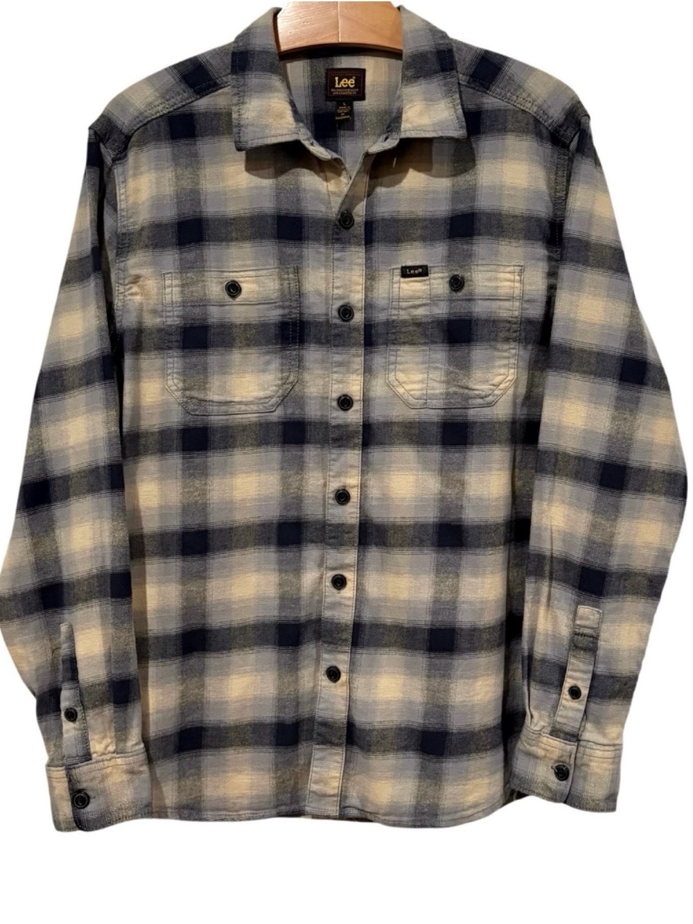 Lee Brushed Flannel Shirt Blue Plaid Button Down Large